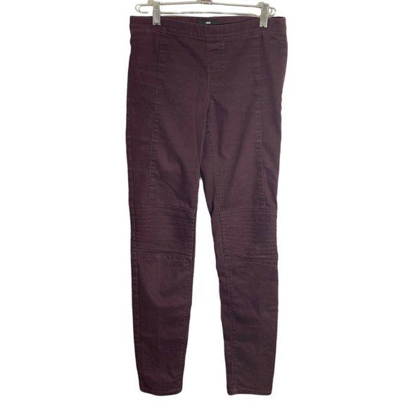 H&M Women's Solid Skinny Slim Moto Biker Style Purple Plum Pull On Pants Size 4 - Picture 1 of 5